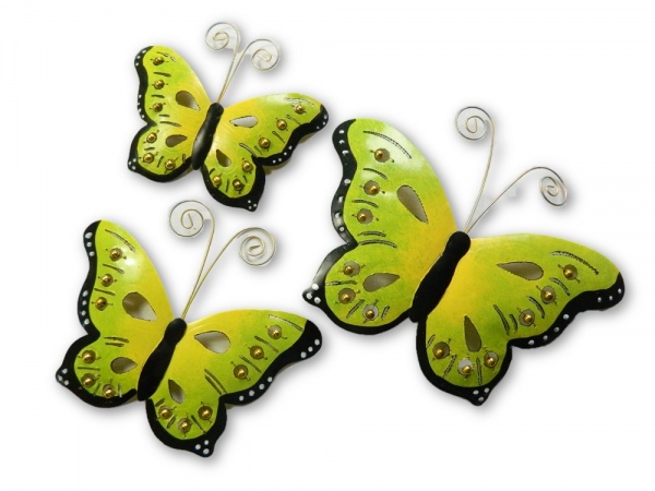 Metal Butterfly Wall Art - Green - Set of 3